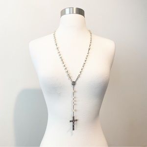 713 Vintage Sterling Mother of Pearl Beaded Rosary, AFCO